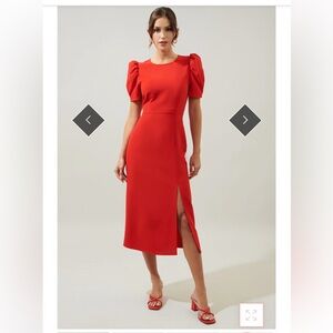 NWT! Sugarlips Chelsea Gathered Sleeve Red Midi Dress